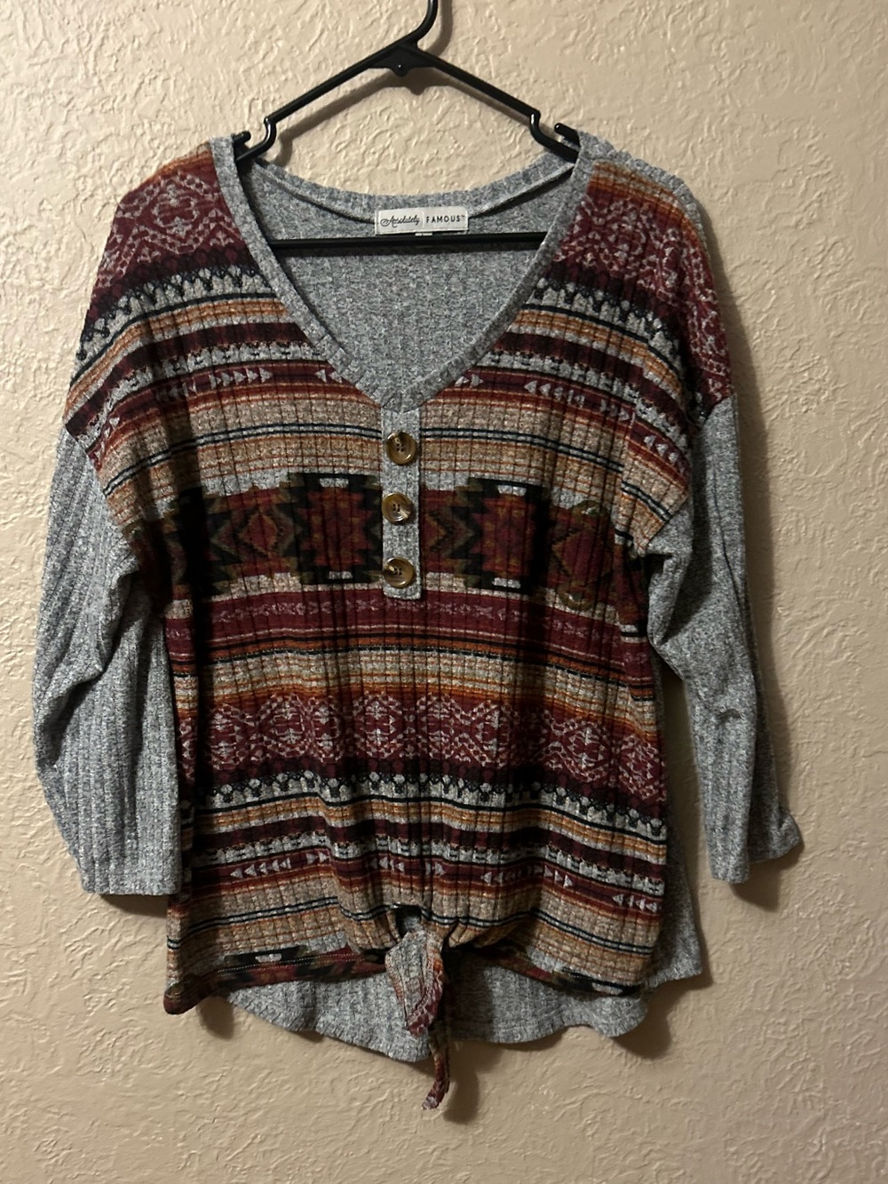 Absolutely Famous Gray & Rust Striped V-Neck Tunic with Front Tie